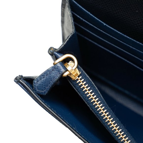 Prada Saffiano Long Wallet 1MH037 Black Navy Leather Women's PRADA - Picture 6 of 11